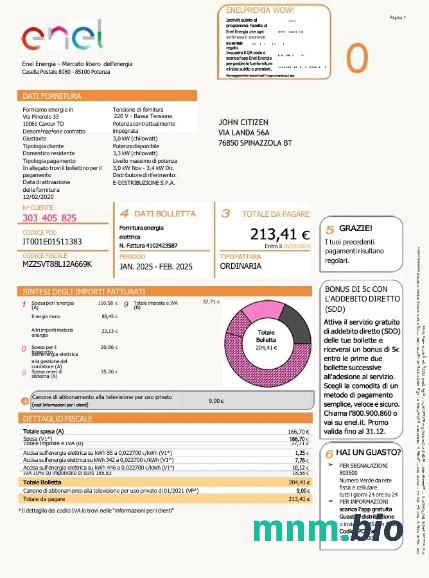 Italy Enel Energia rachunek za media Word i PDF template